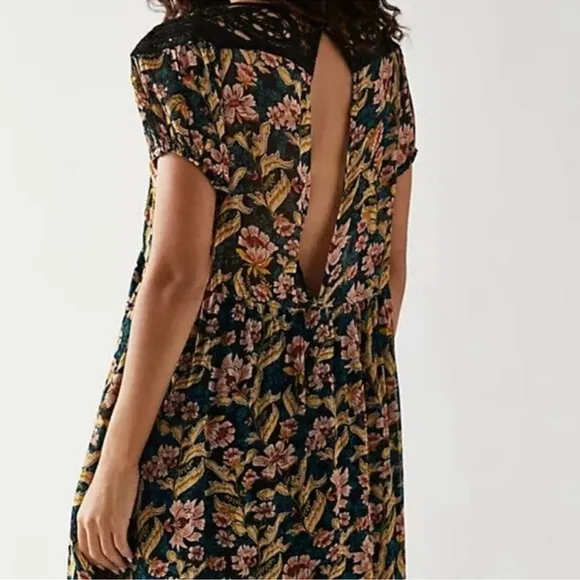 💗 Free People Margot Black Floral Mini Dress