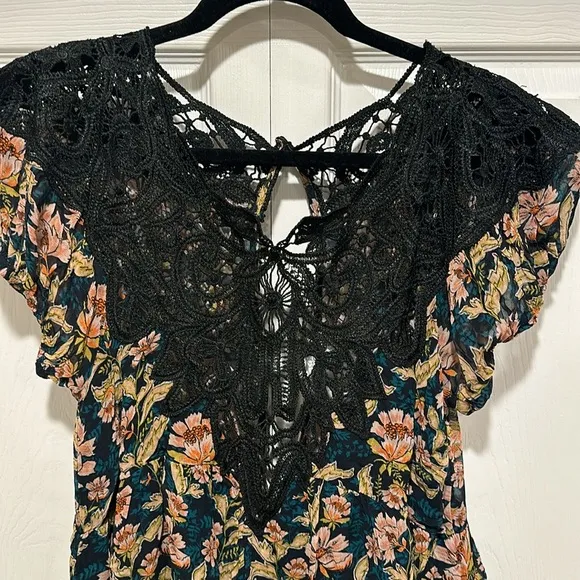 💗 Free People Margot Black Floral Mini Dress