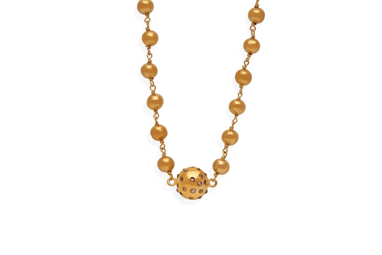11K Gold Vermeil Gray Diamond Zodiac Rosary Beaded Necklace