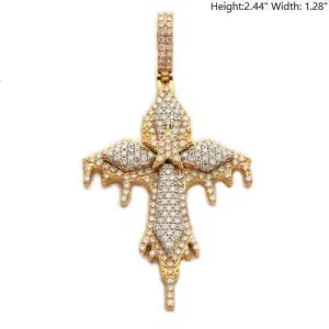 14KY W 2.35CTW DRIPPING DIAMOND POINTED CROSS