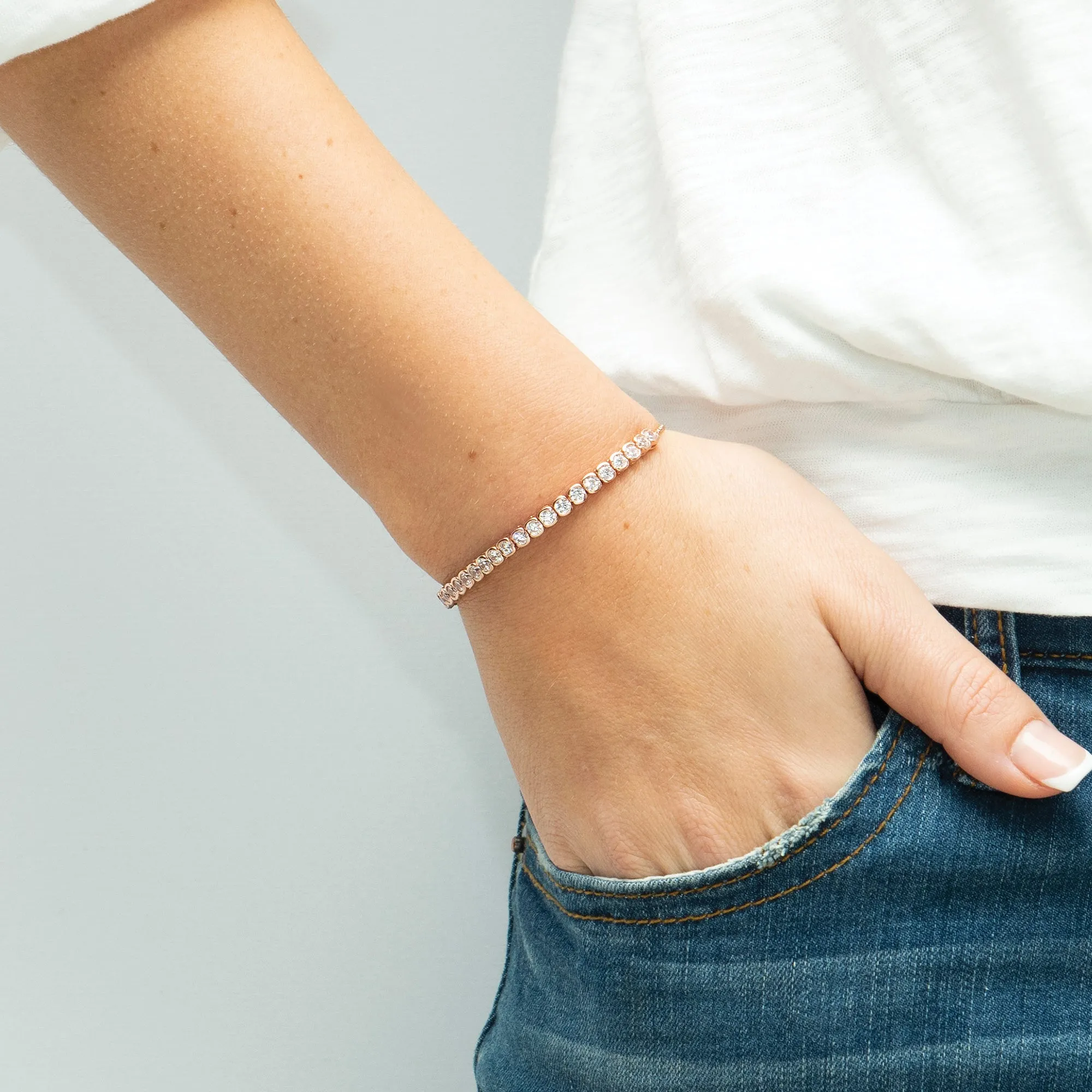 18ct Rose Gold Plated Sterling Silver & Cubic Zirconia Ultra Tennis Toggle Bracelet