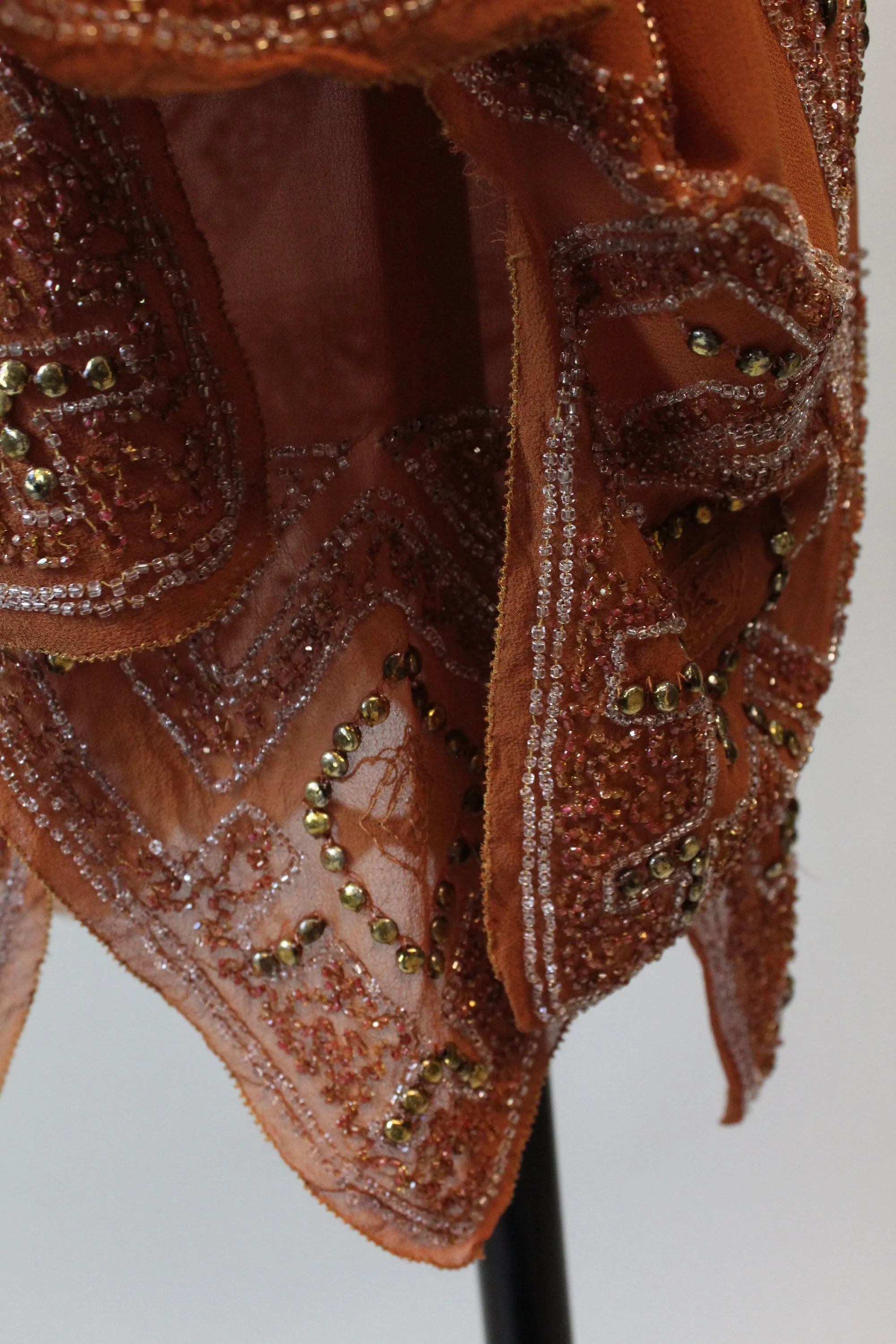 1920s rare PUMPKIN beaded GOLD STUD dress xs small | new fall