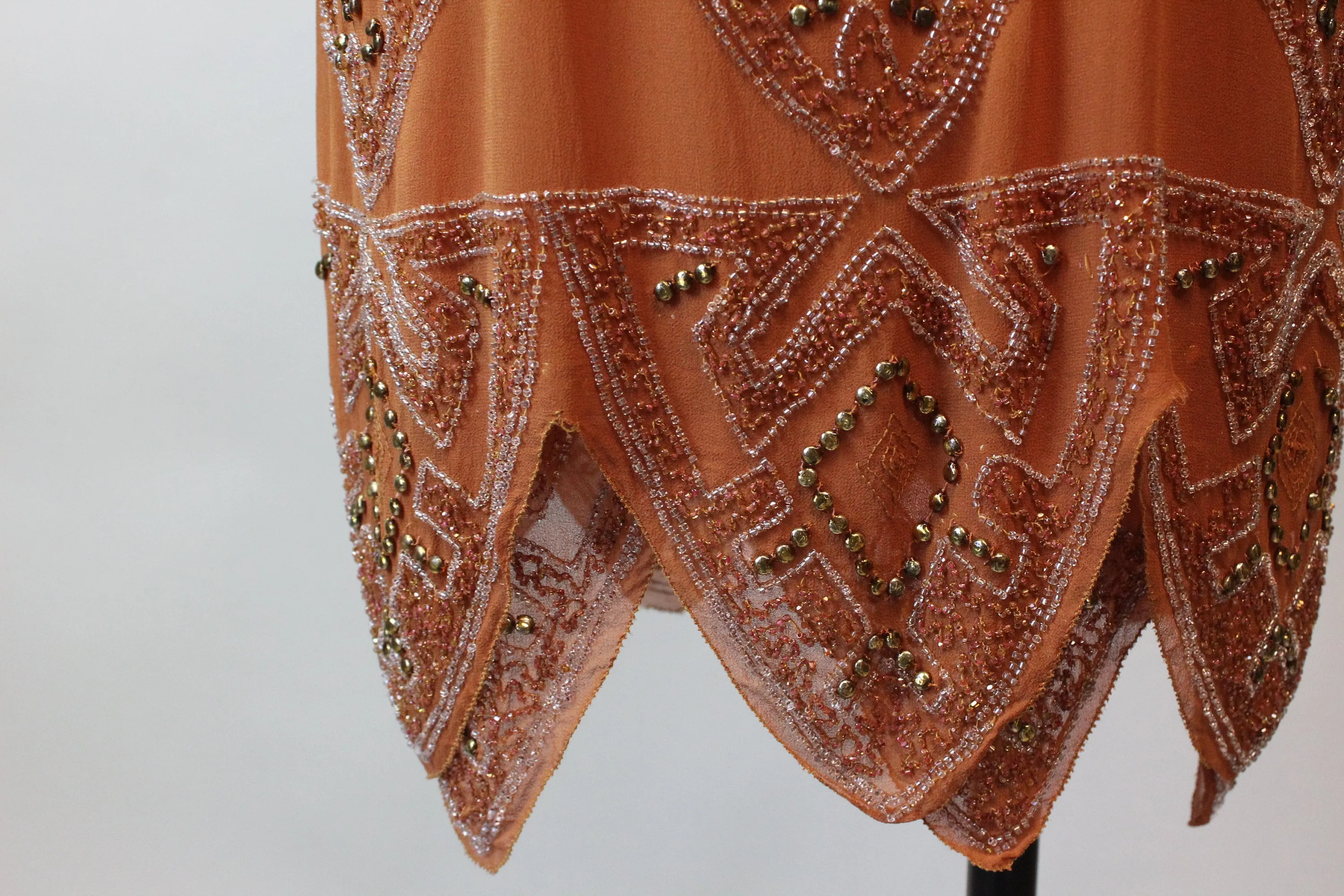 1920s rare PUMPKIN beaded GOLD STUD dress xs small | new fall