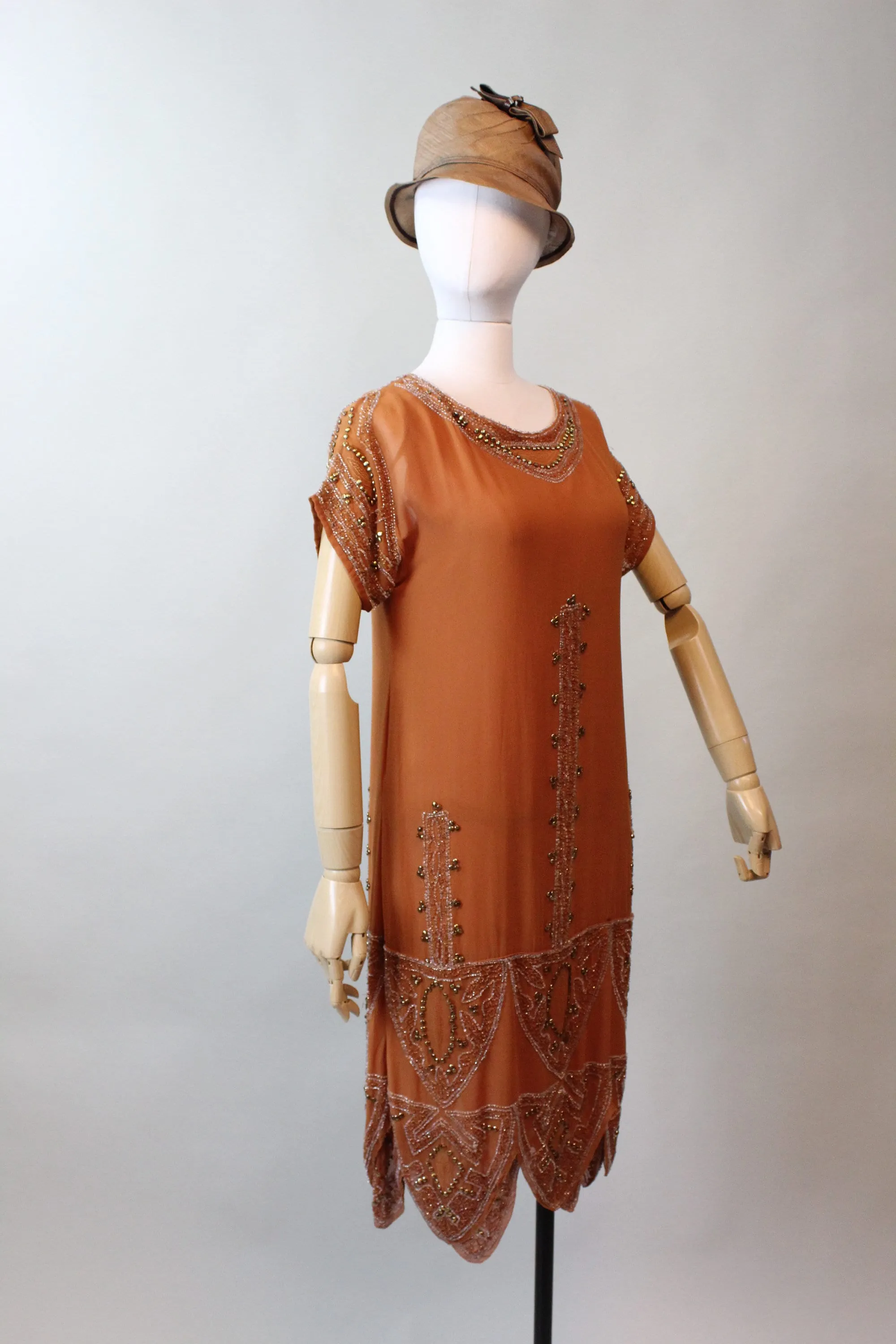 1920s rare PUMPKIN beaded GOLD STUD dress xs small | new fall