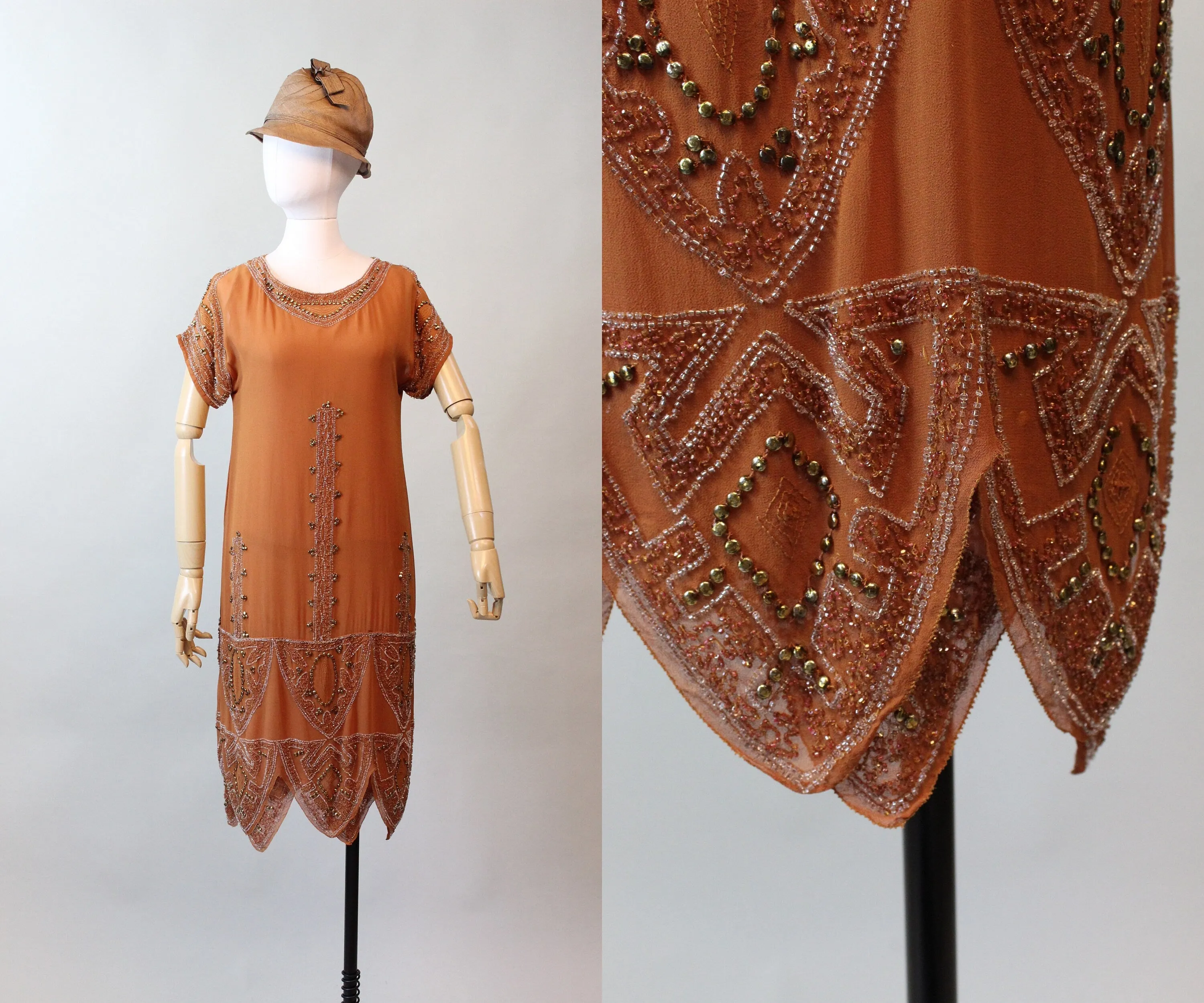 1920s rare PUMPKIN beaded GOLD STUD dress xs small | new fall