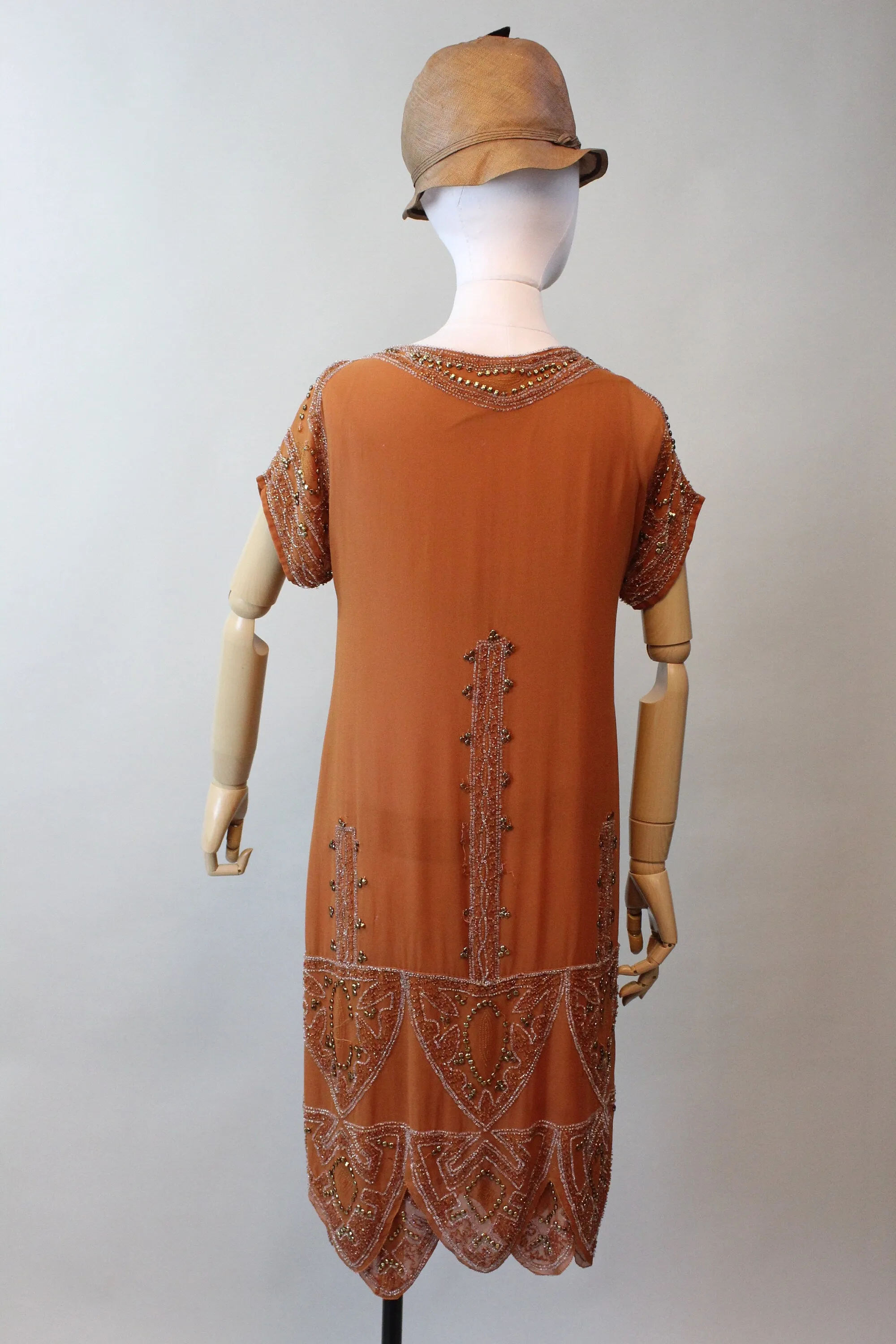 1920s rare PUMPKIN beaded GOLD STUD dress xs small | new fall