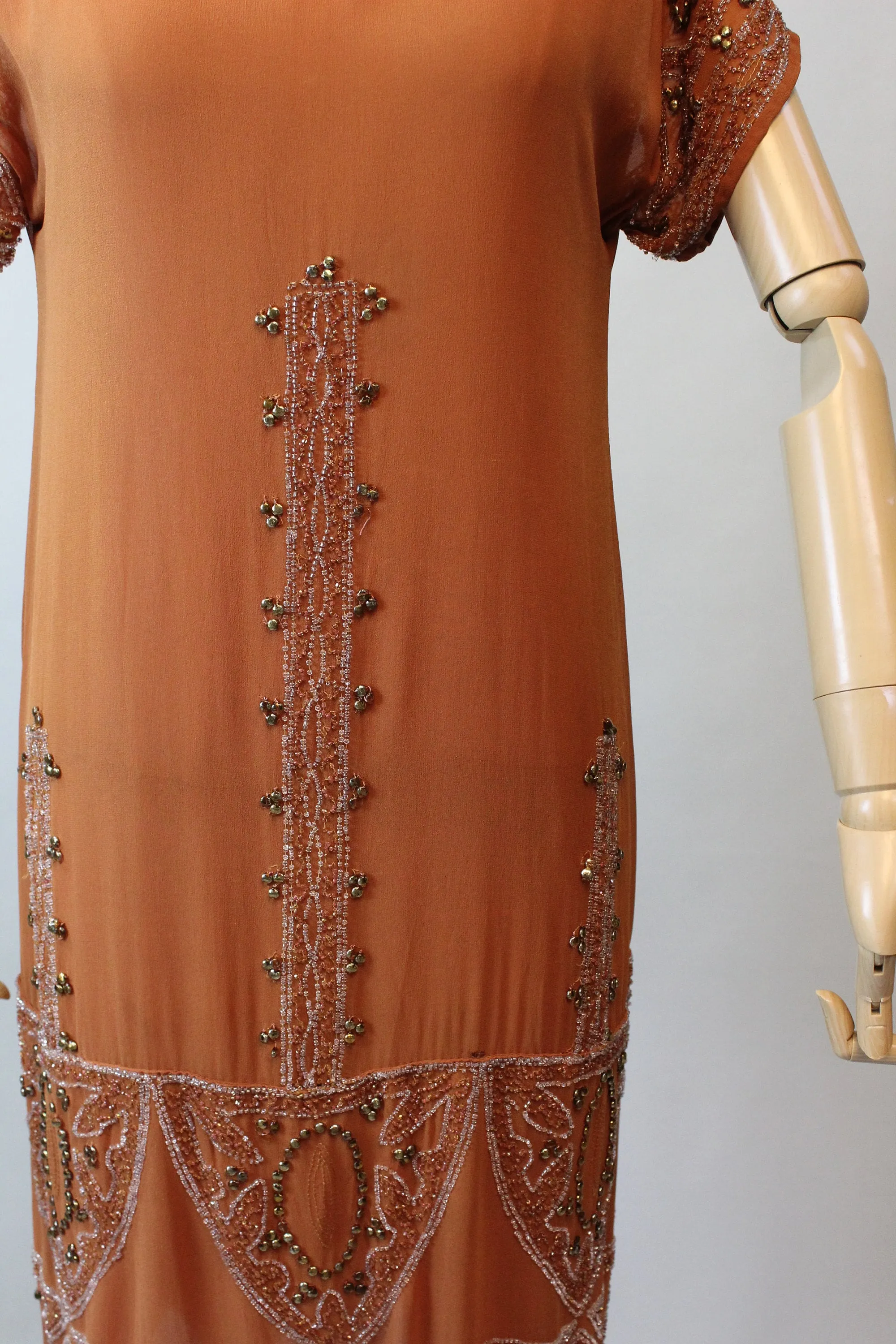 1920s rare PUMPKIN beaded GOLD STUD dress xs small | new fall