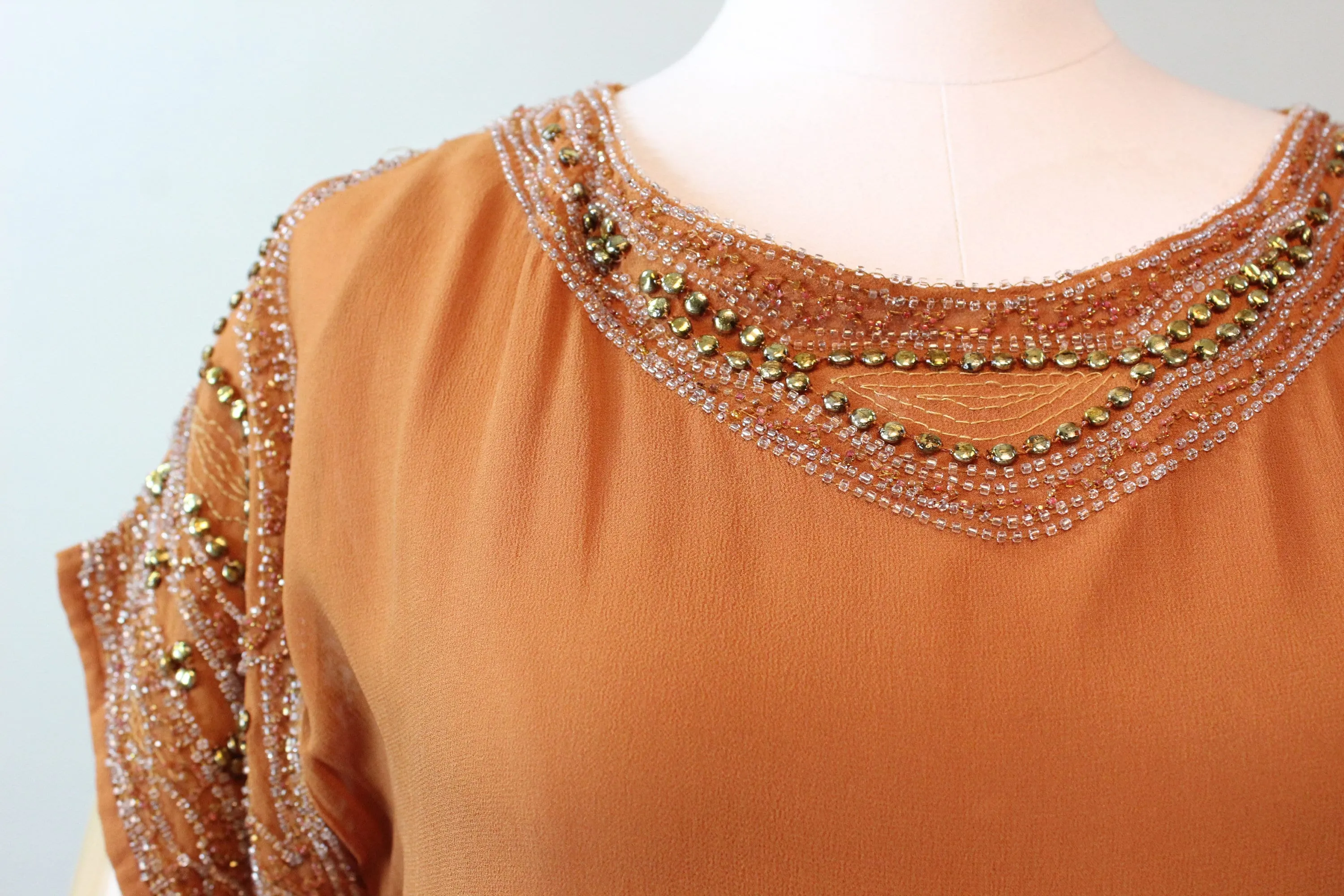 1920s rare PUMPKIN beaded GOLD STUD dress xs small | new fall