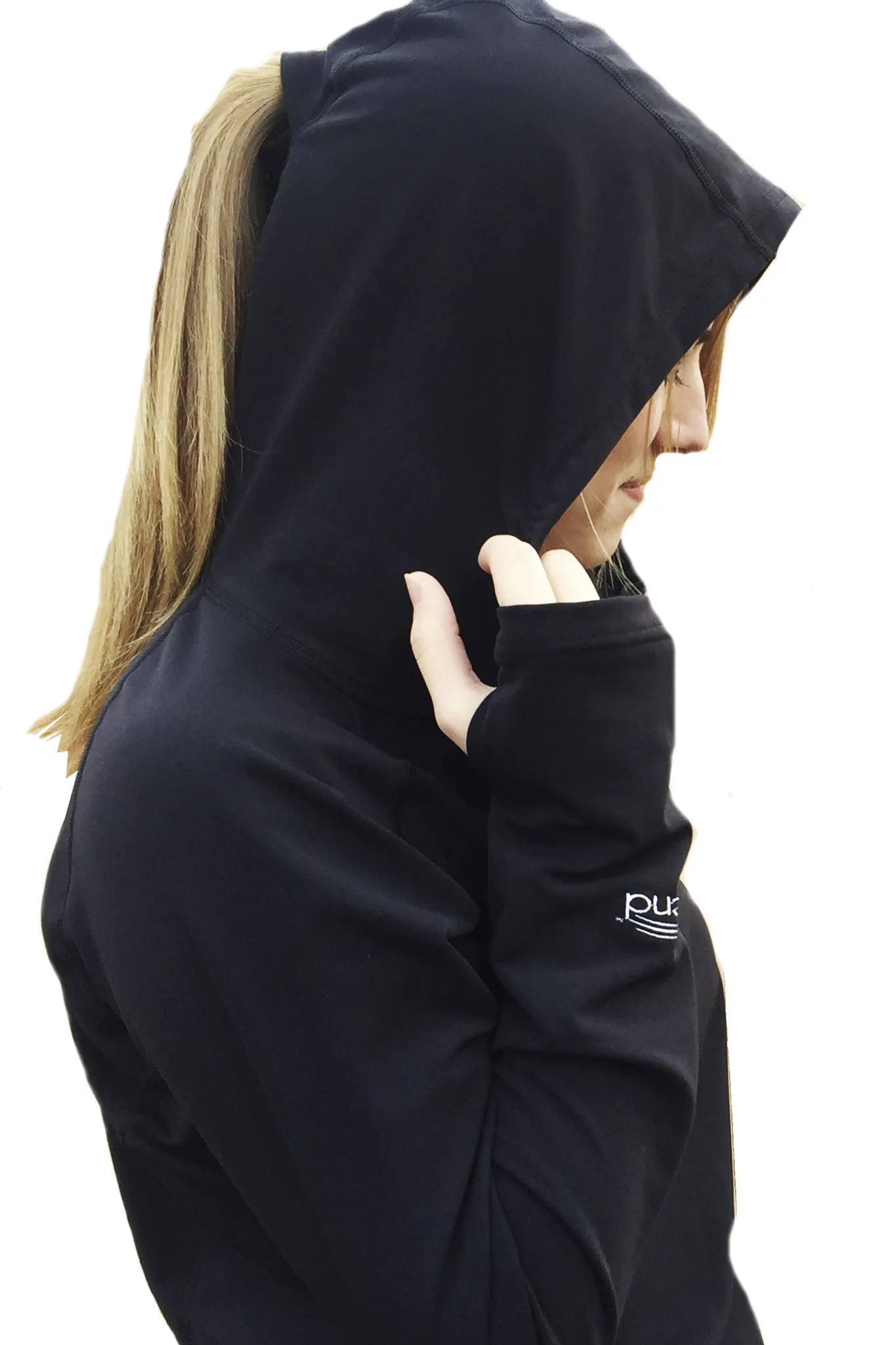 3311- Hope Pink Ribbon - Performance Pony Tail Hoodie/Black
