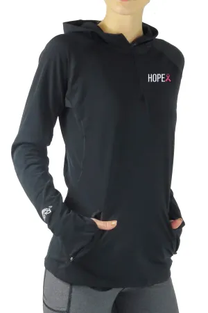 3311- Hope Pink Ribbon - Performance Pony Tail Hoodie/Black