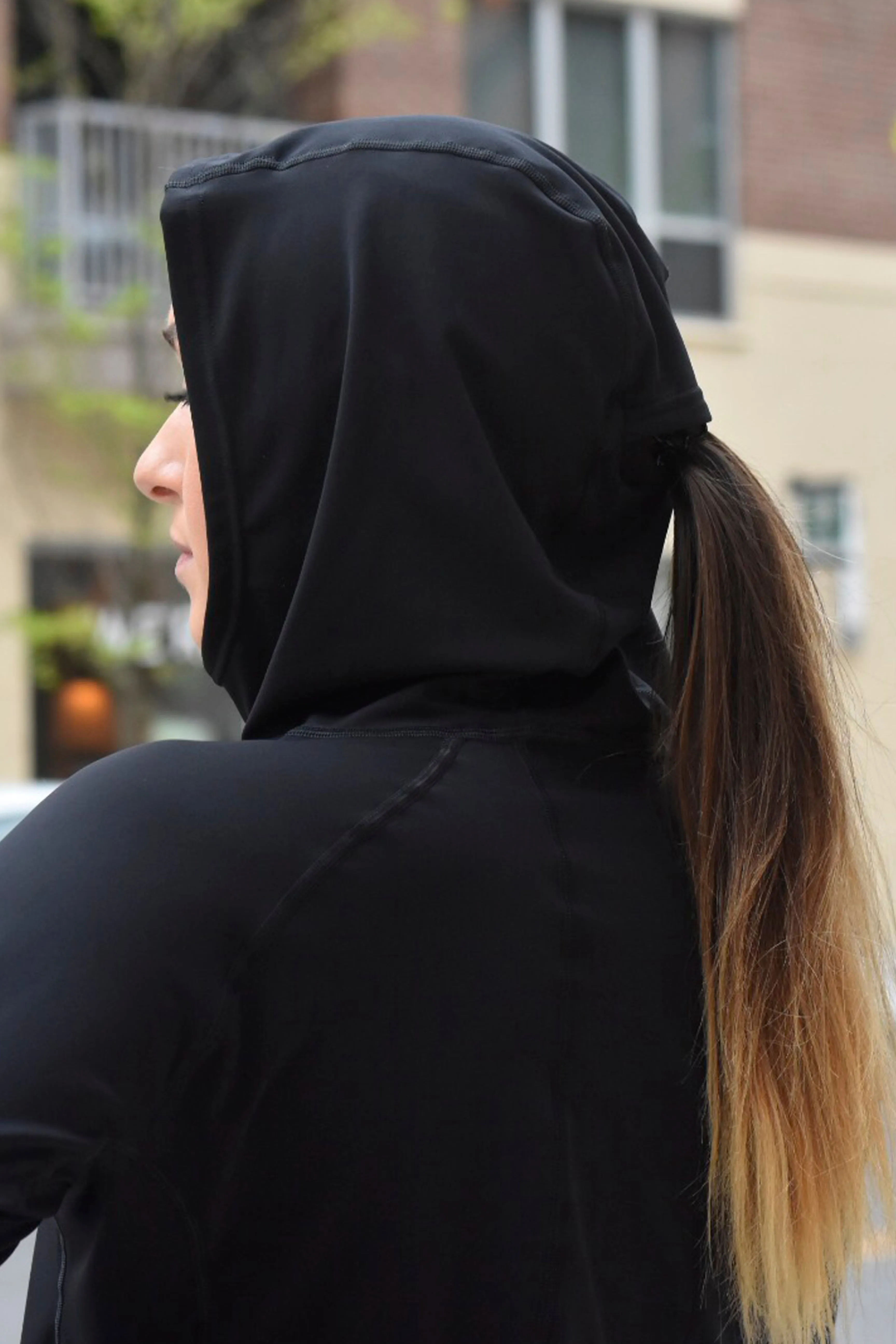 3311- Hope Pink Ribbon - Performance Pony Tail Hoodie/Black