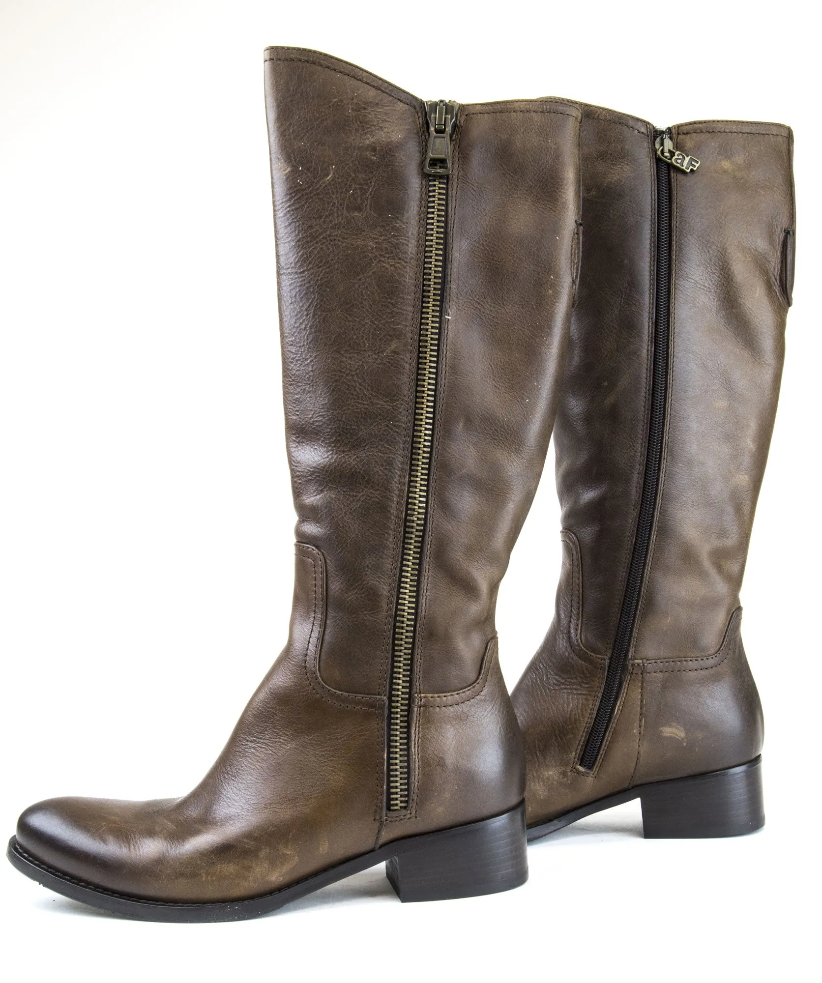 ALBERTO FERMANI Women's Brown Leather Riding Boots 2 Zips Size 7.5 NWD