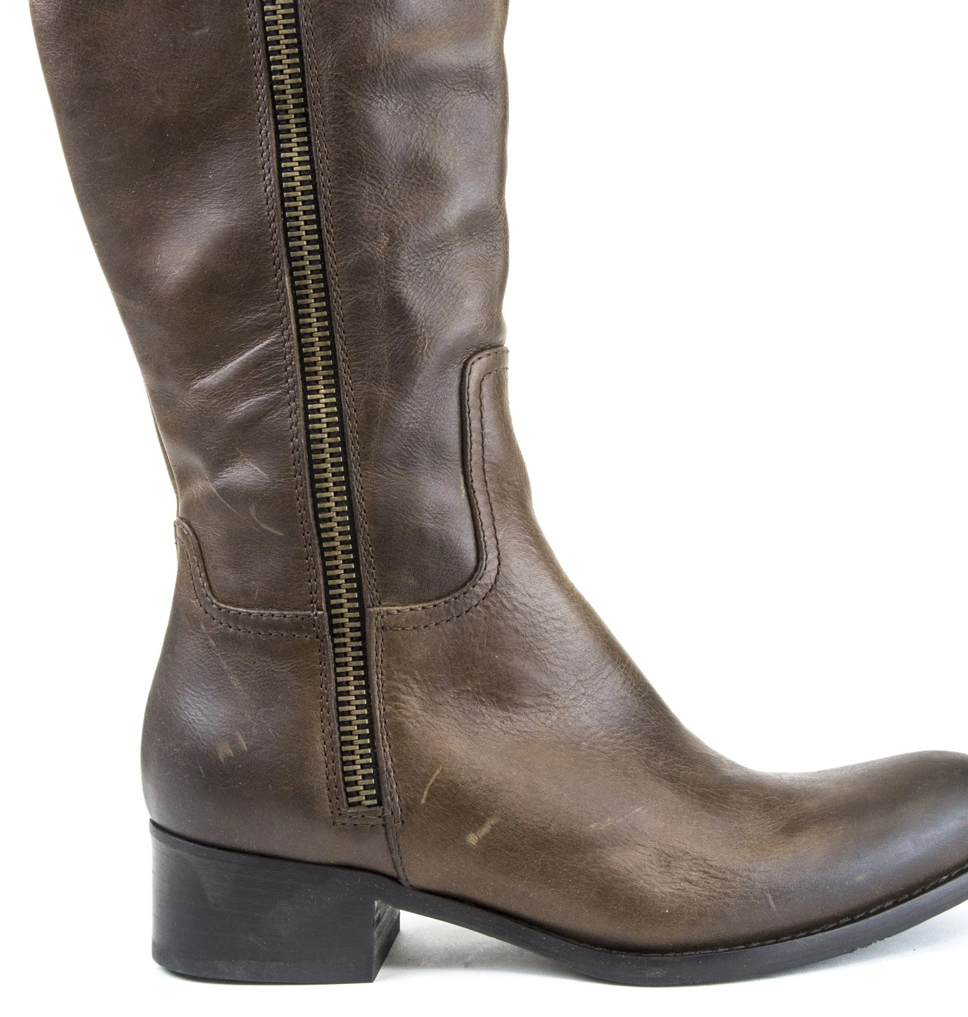 ALBERTO FERMANI Women's Brown Leather Riding Boots 2 Zips Size 7.5 NWD