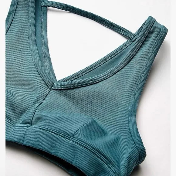 ALO Yoga Togetherness Rib Knit Bra Seagrass Medium