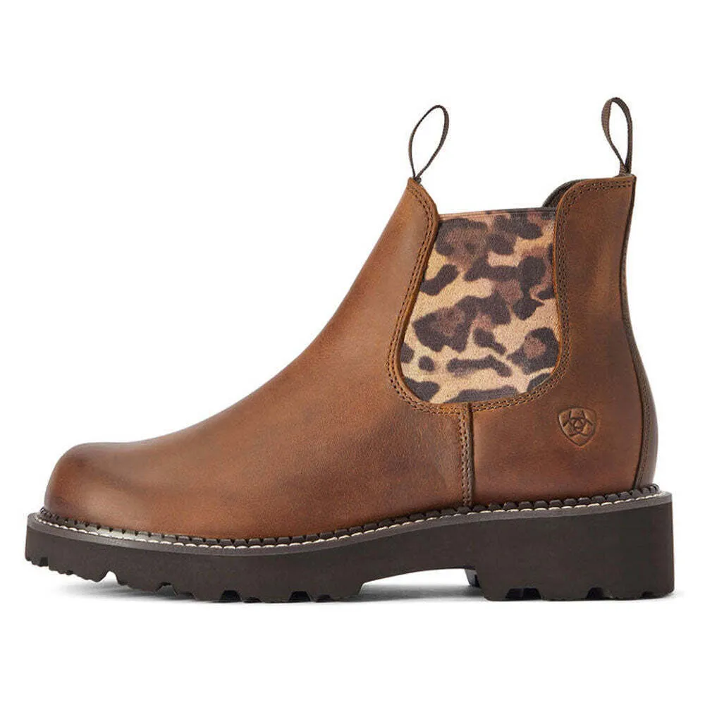 Ariat® Ladies Fatbaby® Twin Gore Tan & Leopard Ankle Boots 10042418