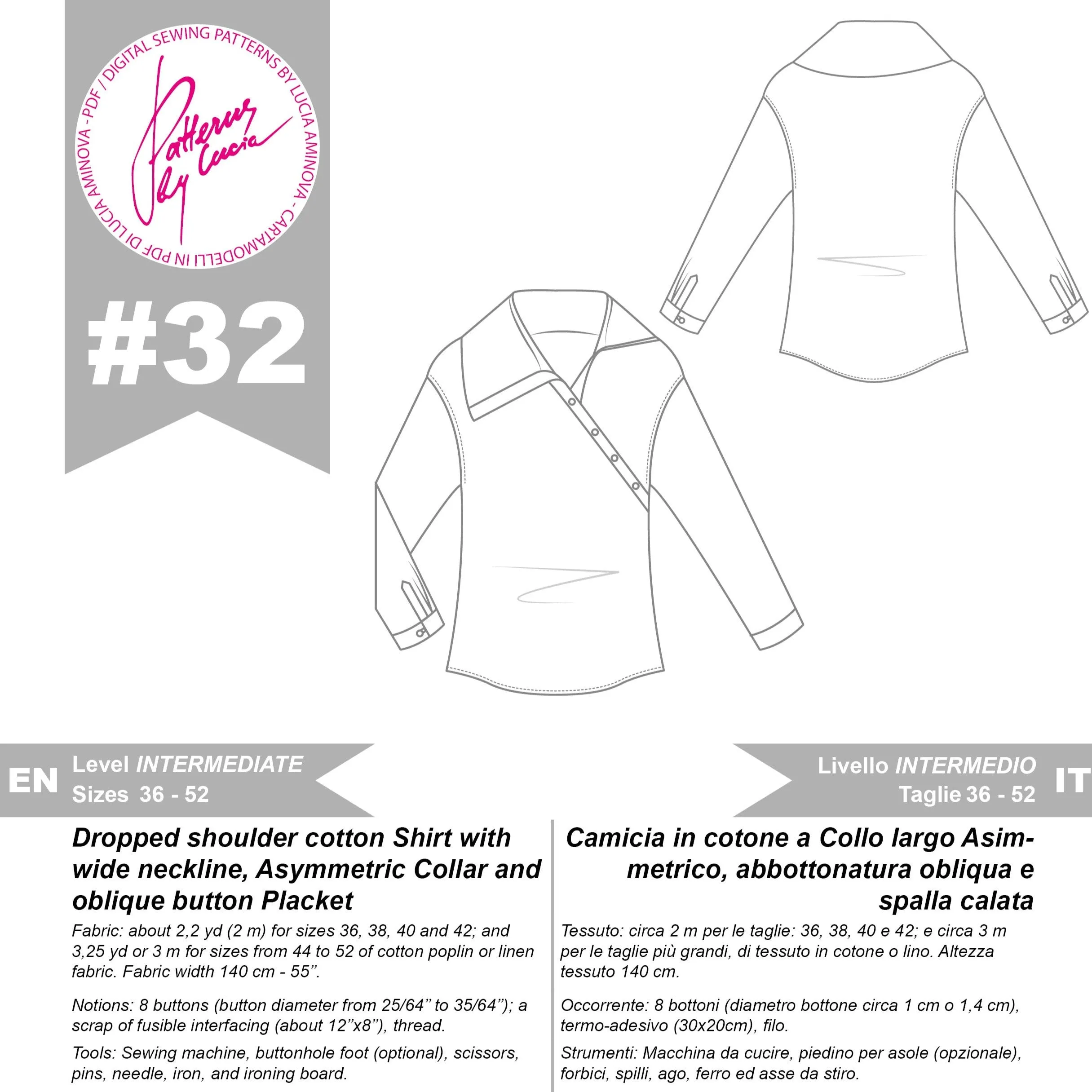 Asymmetric Shirt Sewing Pattern N.32
