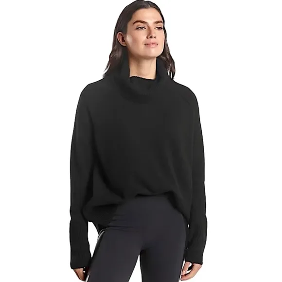 ATHLETA Aspen Cashmere Wool Turtleneck Sweater Black Oversized Boxy Fit