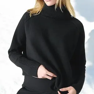 ATHLETA Aspen Cashmere Wool Turtleneck Sweater Black Oversized Boxy Fit