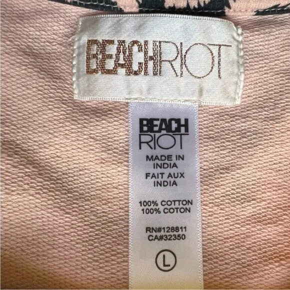 Beach Riot Pink &amp; Red Leopard Heart Print Cropped Ava Crewneck Sweatshirt- Large