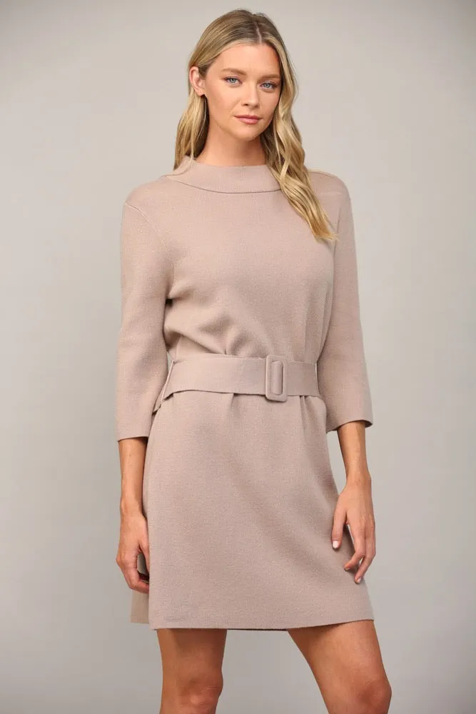 Belted Mock Neck Sweater Dress
