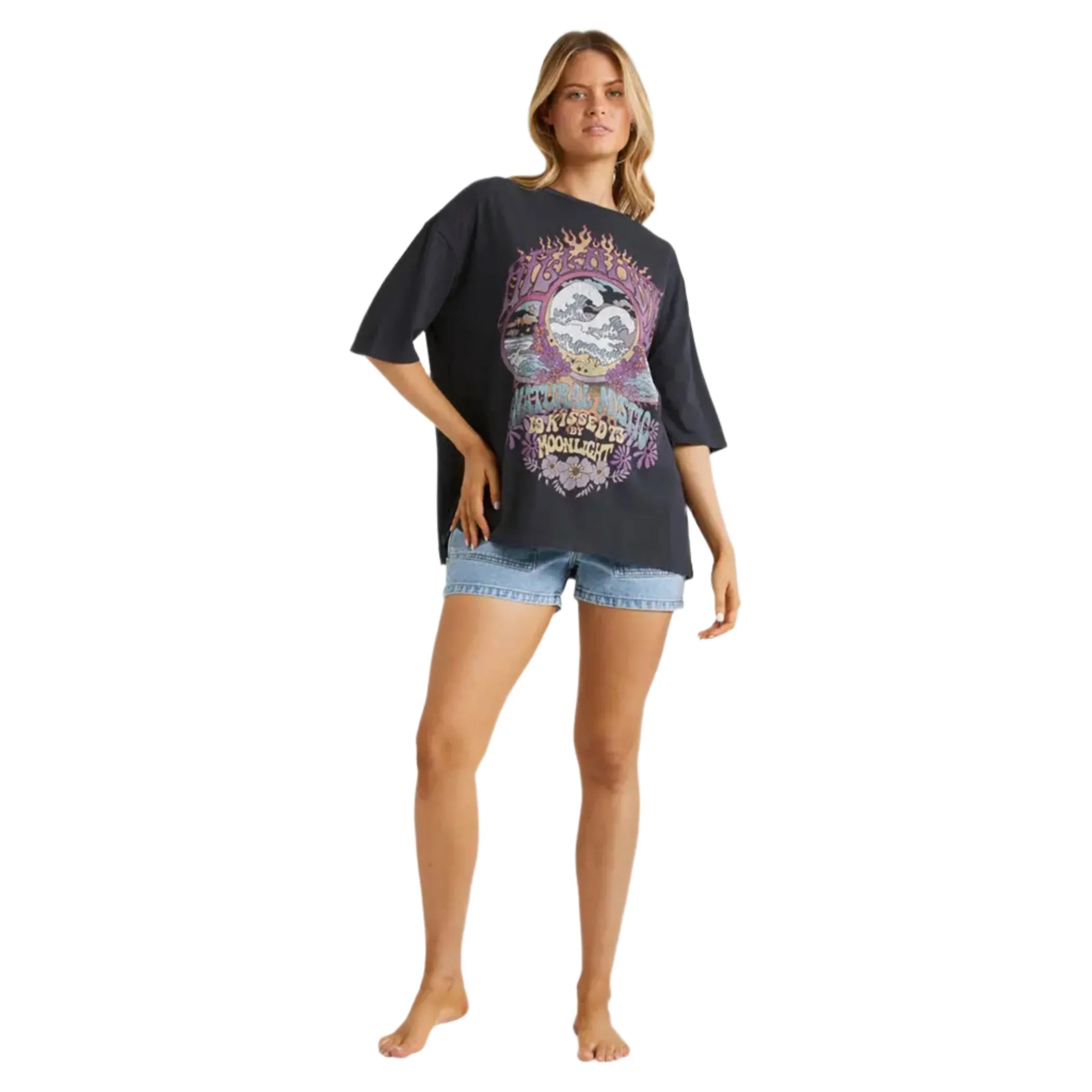 BILLABONG WOMENS'S NATURAL MYSTIC TEE OFF BLACK
