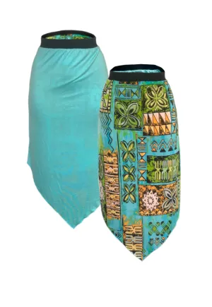 BLUE MOSAIC/ AQUA REVERSIBLE POINTED HEM SKIRT