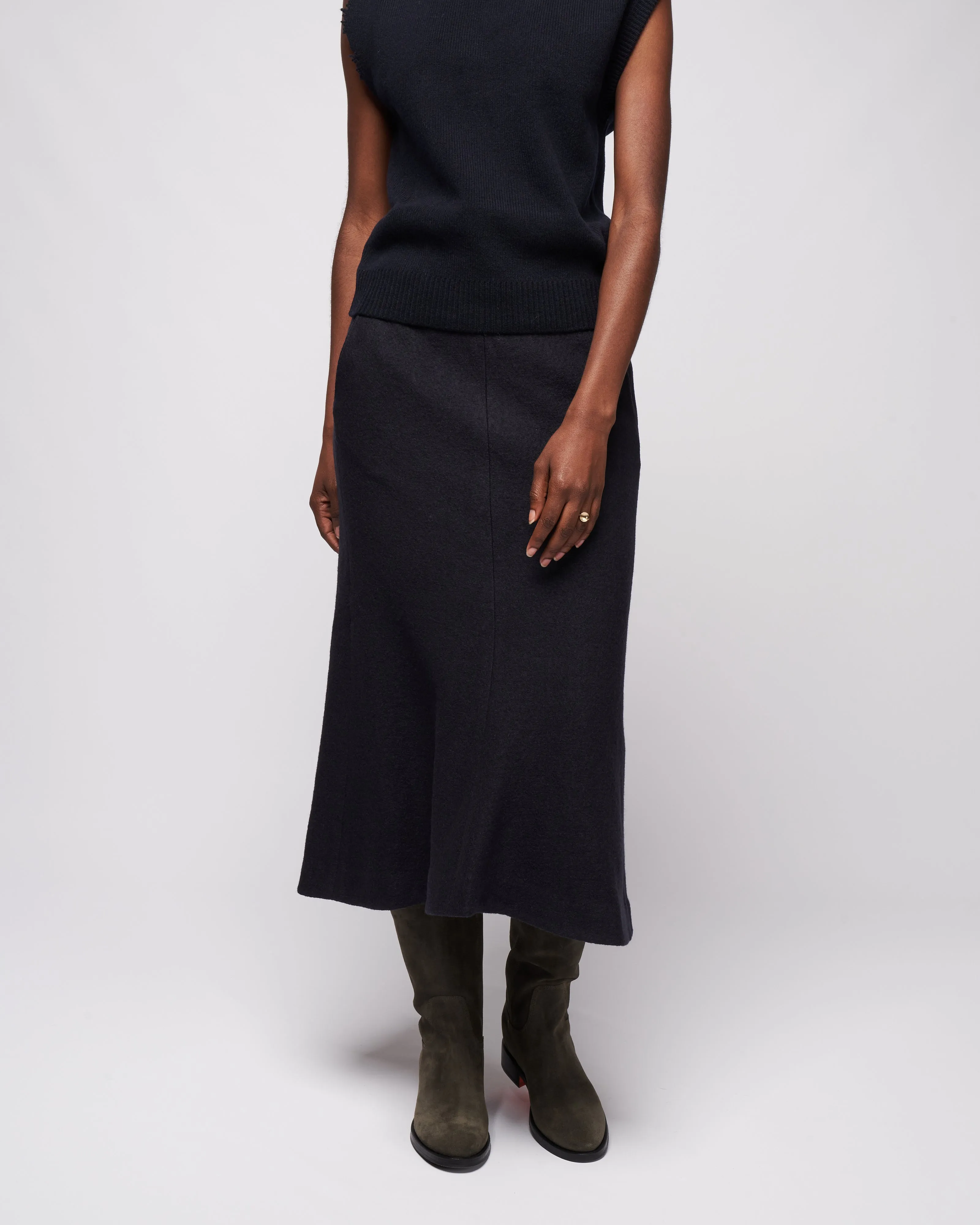 boiled wool sculpted skirt - midnight navy