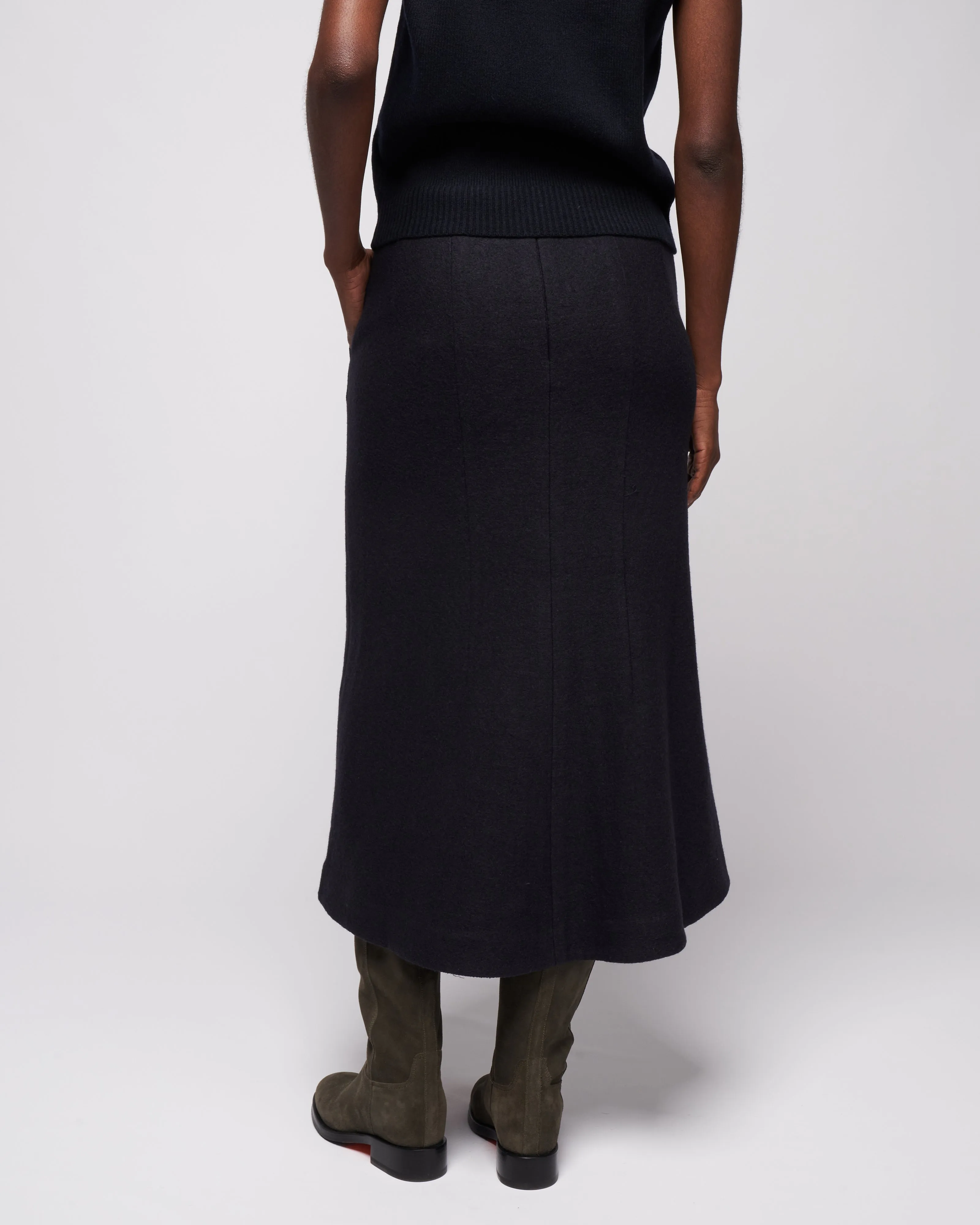 boiled wool sculpted skirt - midnight navy