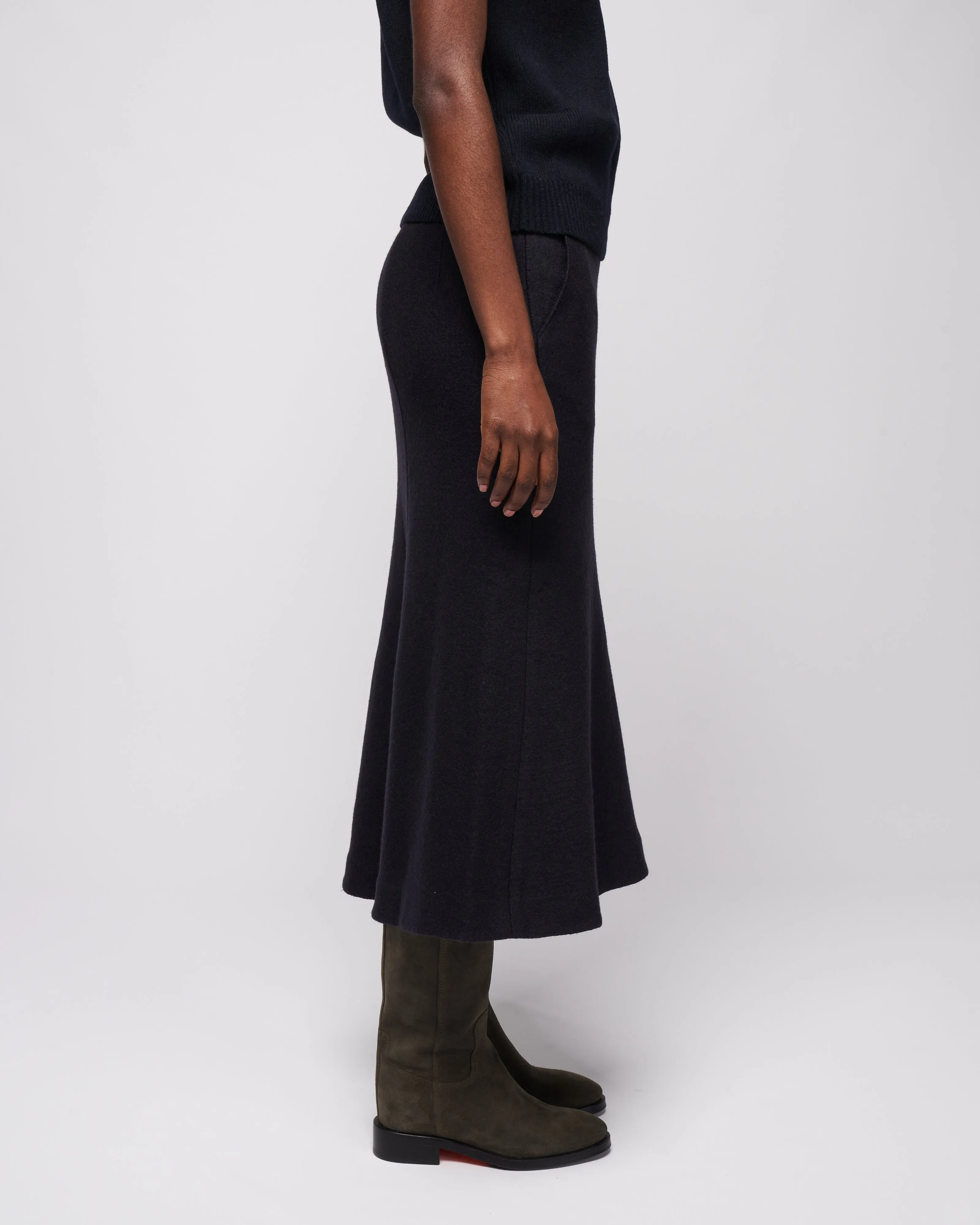 boiled wool sculpted skirt - midnight navy