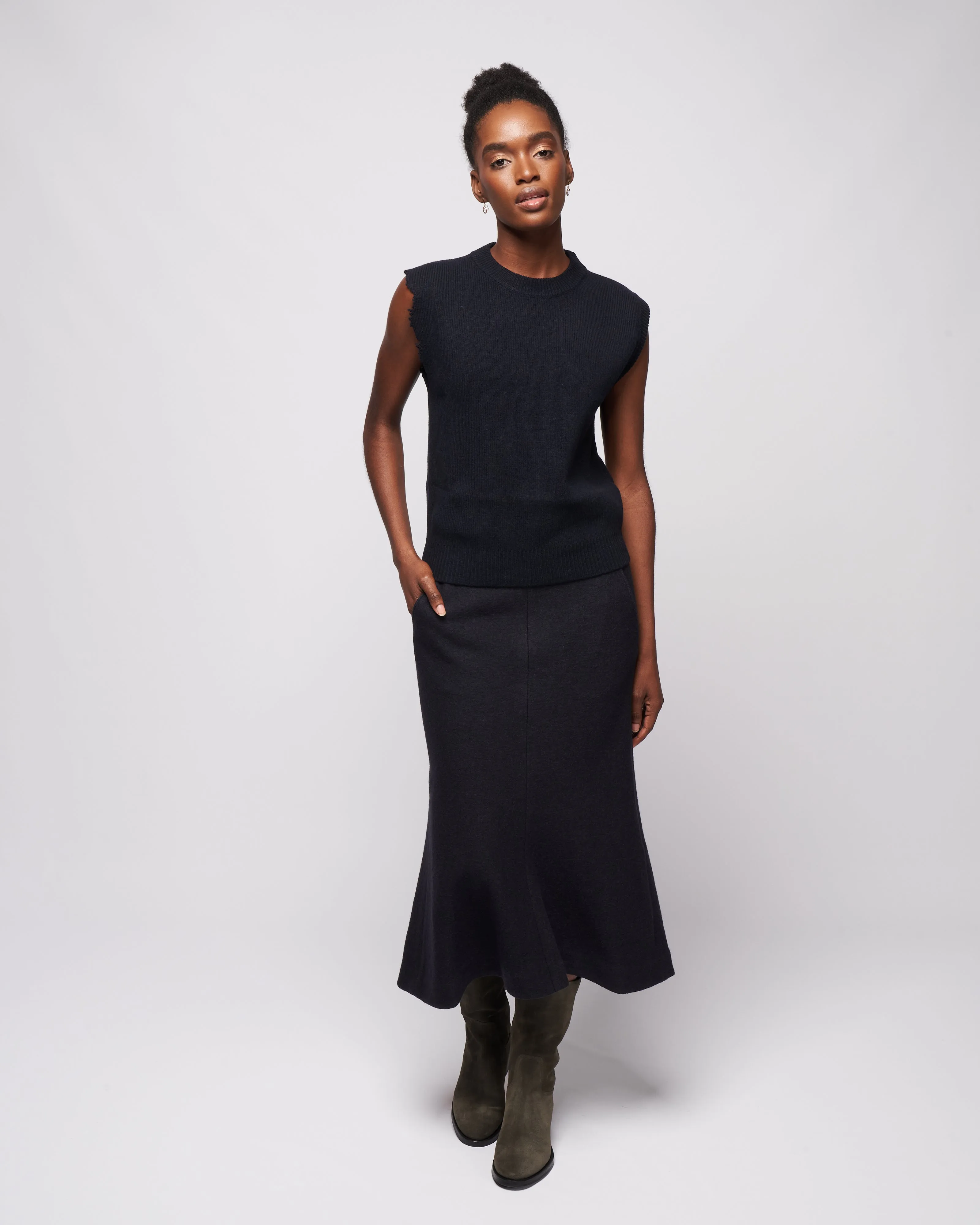 boiled wool sculpted skirt - midnight navy