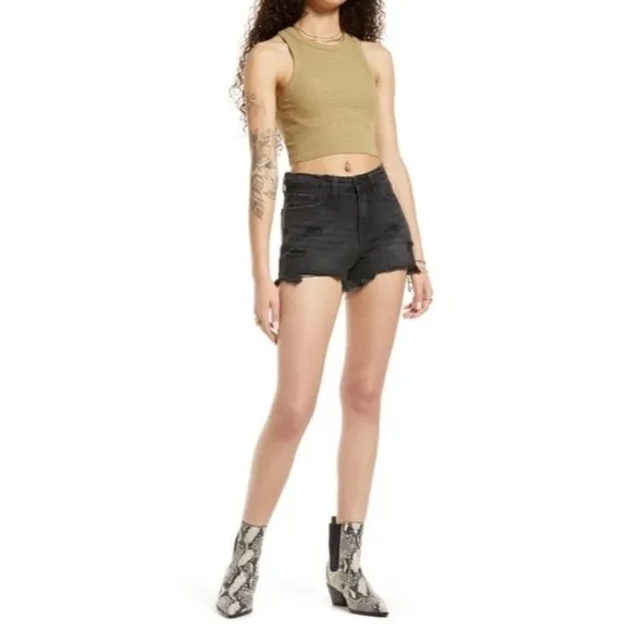 [BP] Dark High Waisted Black Denim Jean Shorts