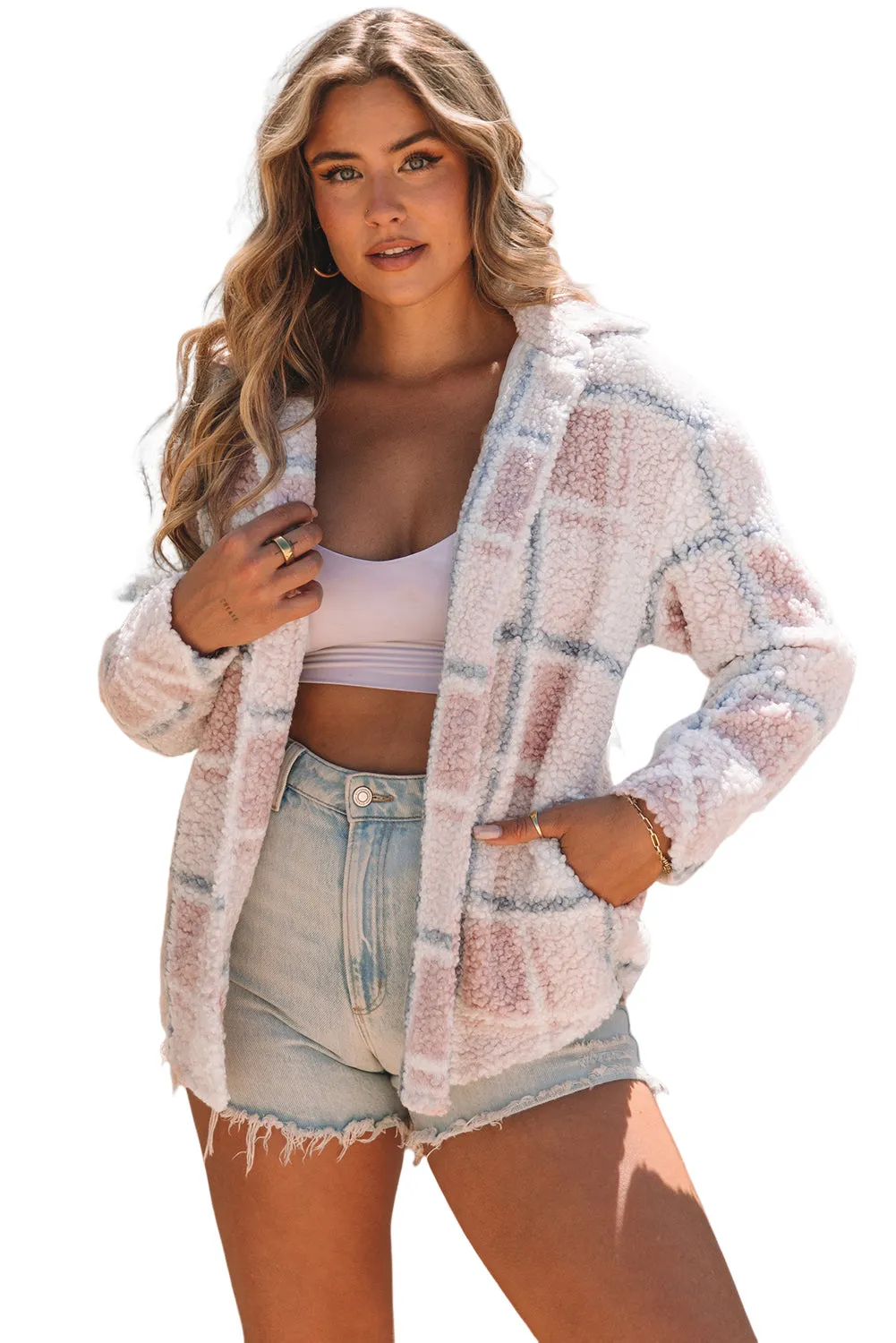Checker Print Collar Sherpa Shacket