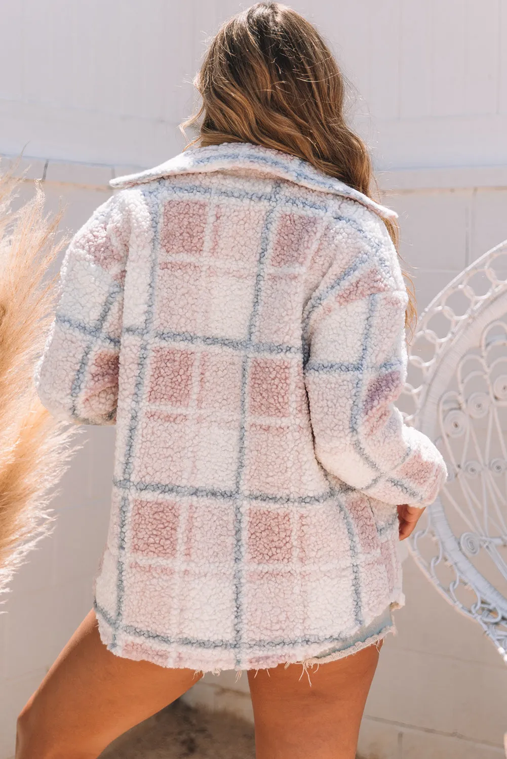 Checker Print Collar Sherpa Shacket