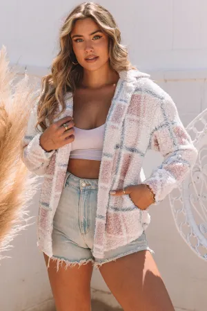 Checker Print Collar Sherpa Shacket
