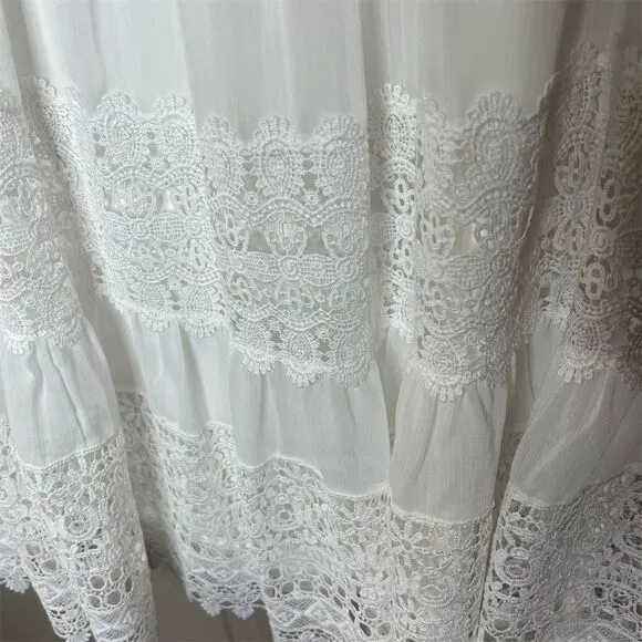 Chico's Women's White Lace-Inset Maxi Skirt Size 1 Casual Long
