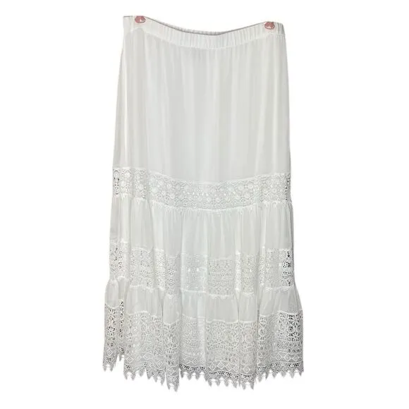 Chico's Women's White Lace-Inset Maxi Skirt Size 1 Casual Long