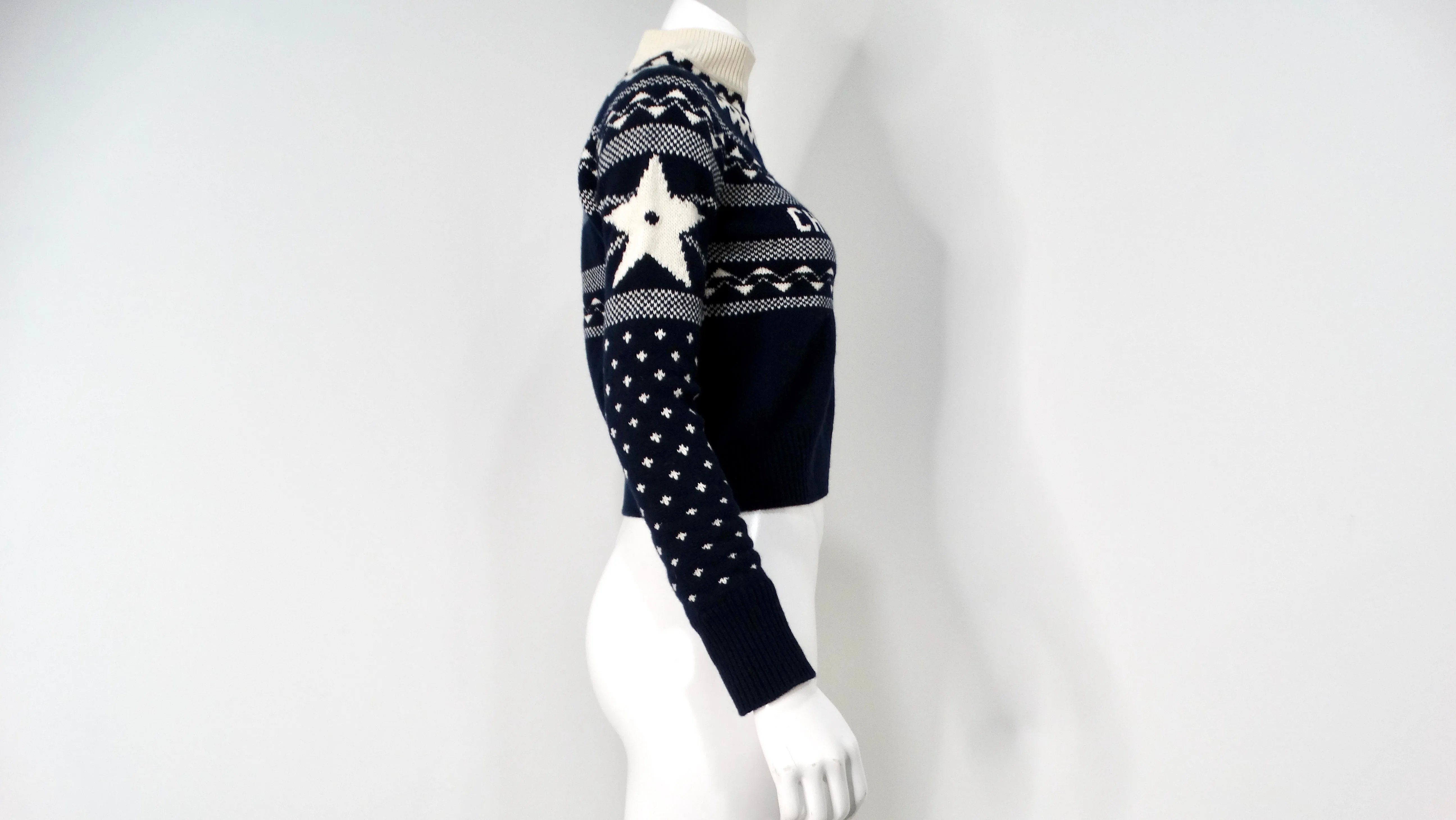 Christian Dior Navy & White Wool Cashmere Blend Knit Pullover Sweater