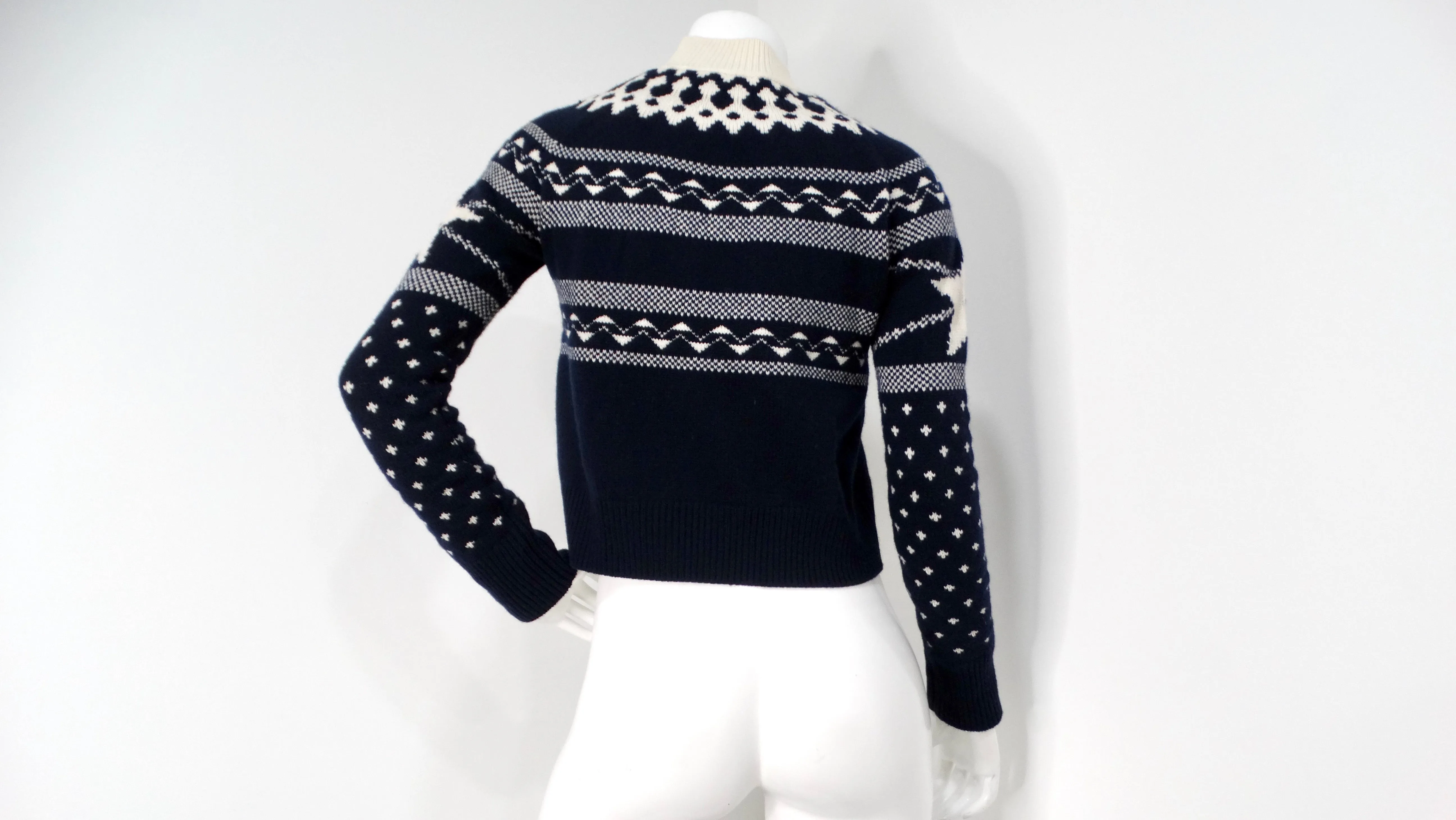 Christian Dior Navy & White Wool Cashmere Blend Knit Pullover Sweater