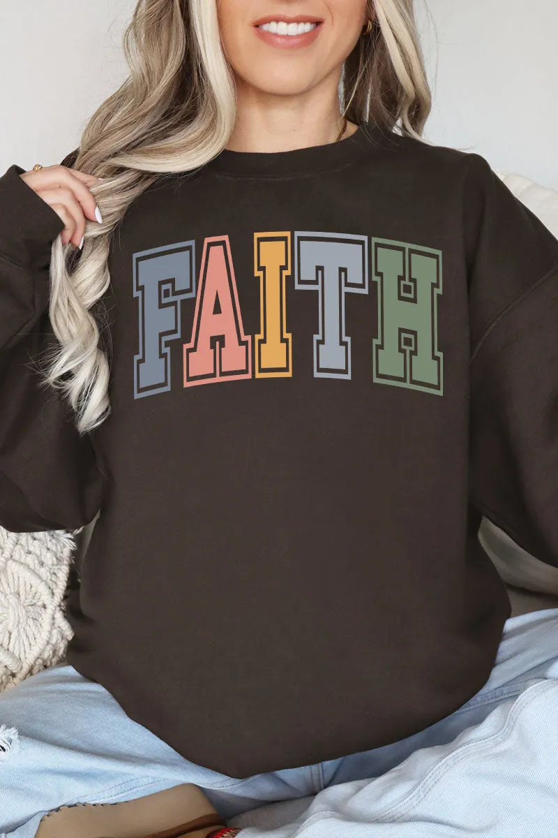 Colorful Arched Faith Heavy-weight Crew Sweatshirt