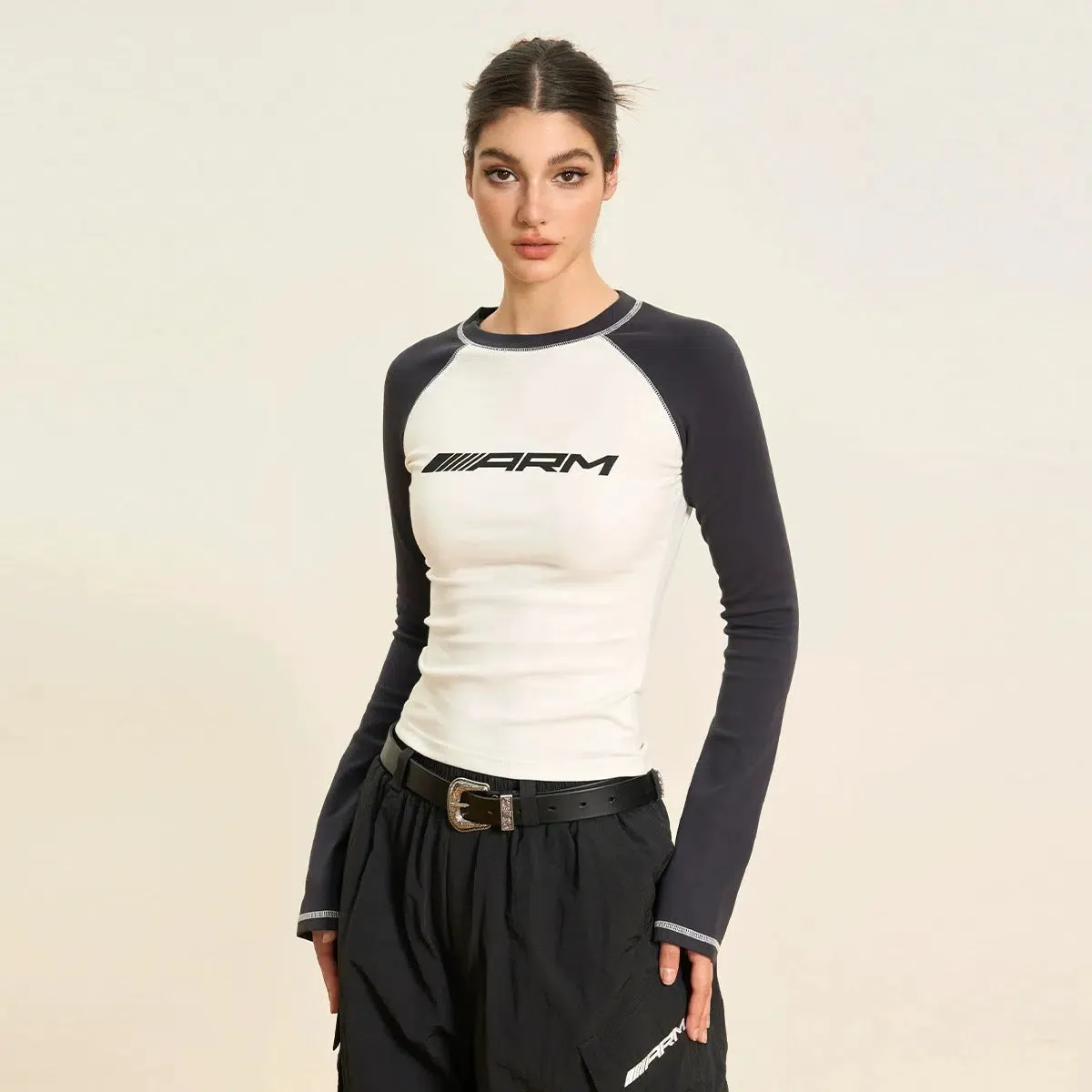 Contrast Piping Sporty Crew Neck Pullover