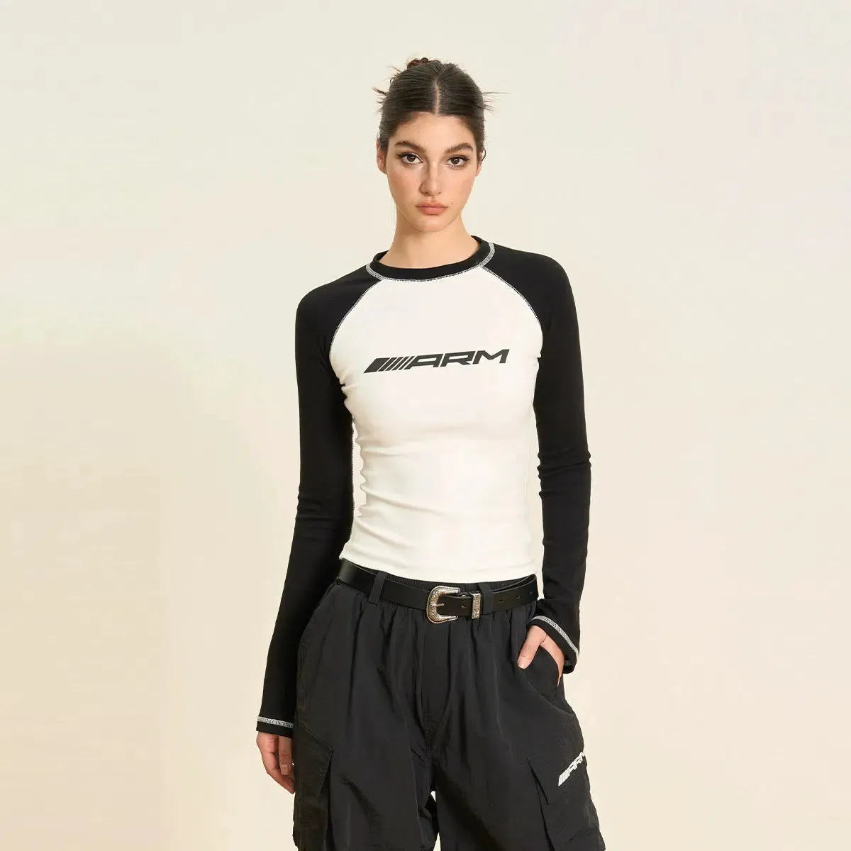 Contrast Piping Sporty Crew Neck Pullover