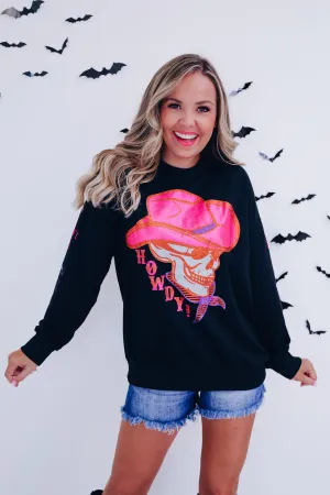 Cowboy Skull "Howdy" Graphic Top- Black