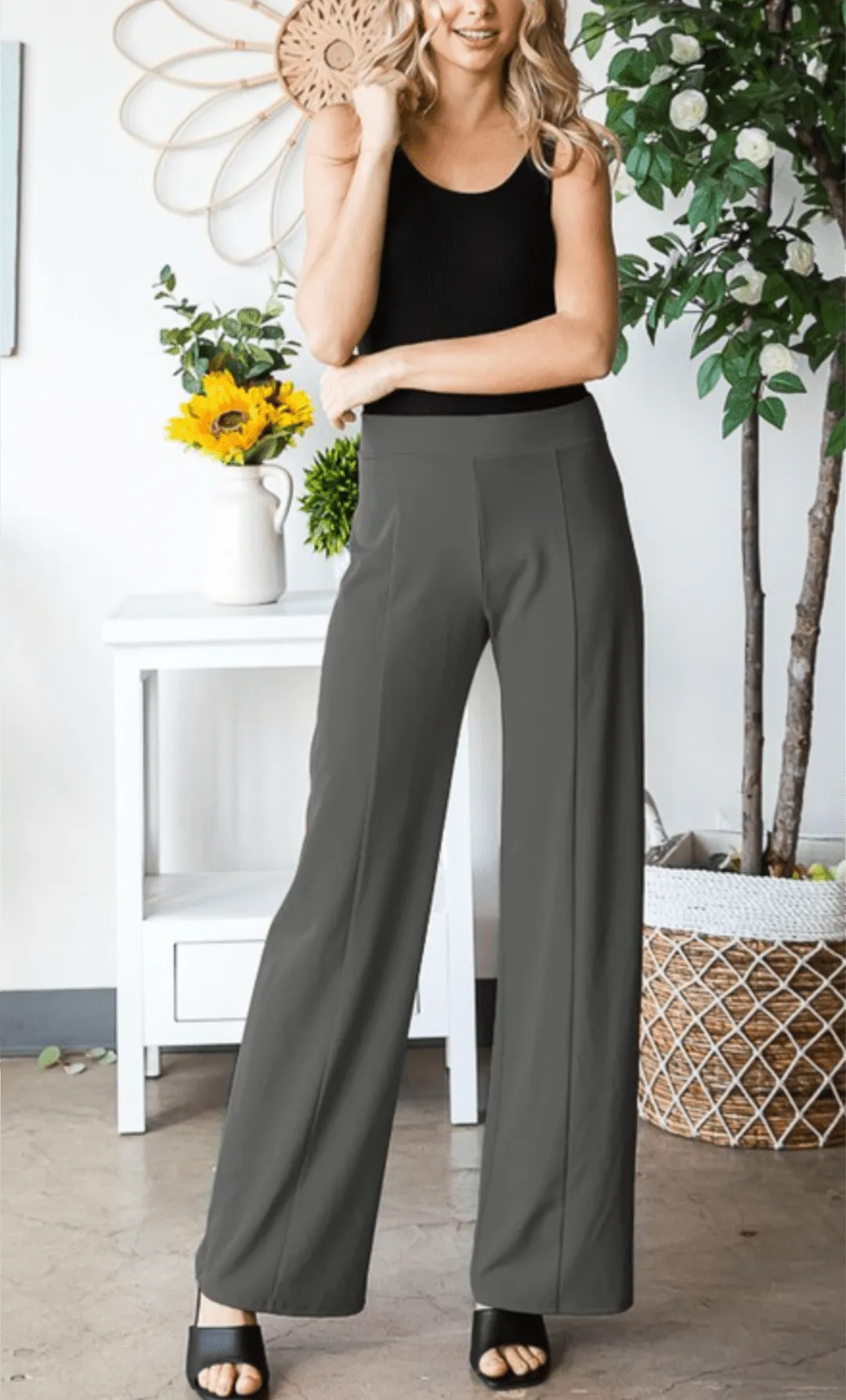Cynthia Pullon Wide Straight Leg Pants in Solids