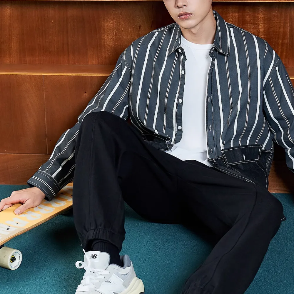Denim Panel Striped Shirt