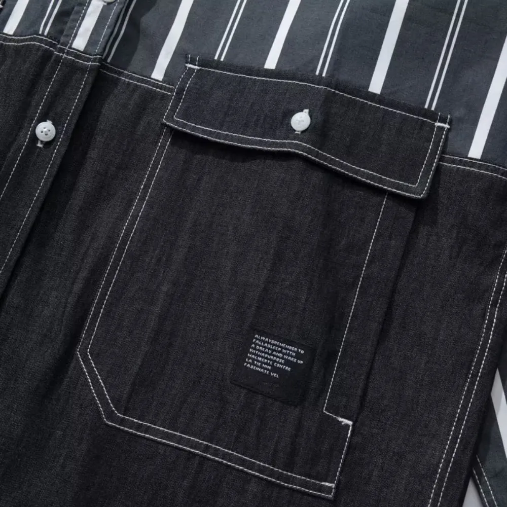 Denim Panel Striped Shirt