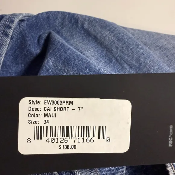 Edwin Blue Jean Shorts Raw Hem button fly 34 Cai 7in Maui 1325
