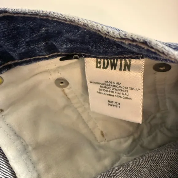 Edwin Blue Jean Shorts Raw Hem button fly 34 Cai 7in Maui 1325