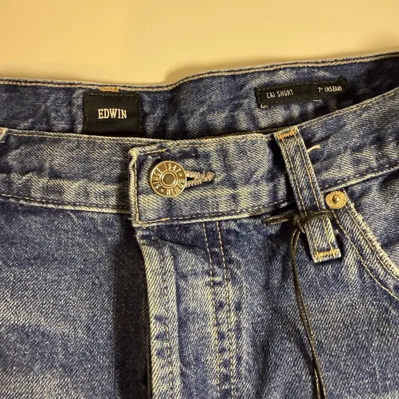 Edwin Blue Jean Shorts Raw Hem button fly 34 Cai 7in Maui 1325