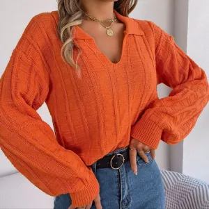 Effortless Textured Collared Sweater - Orange