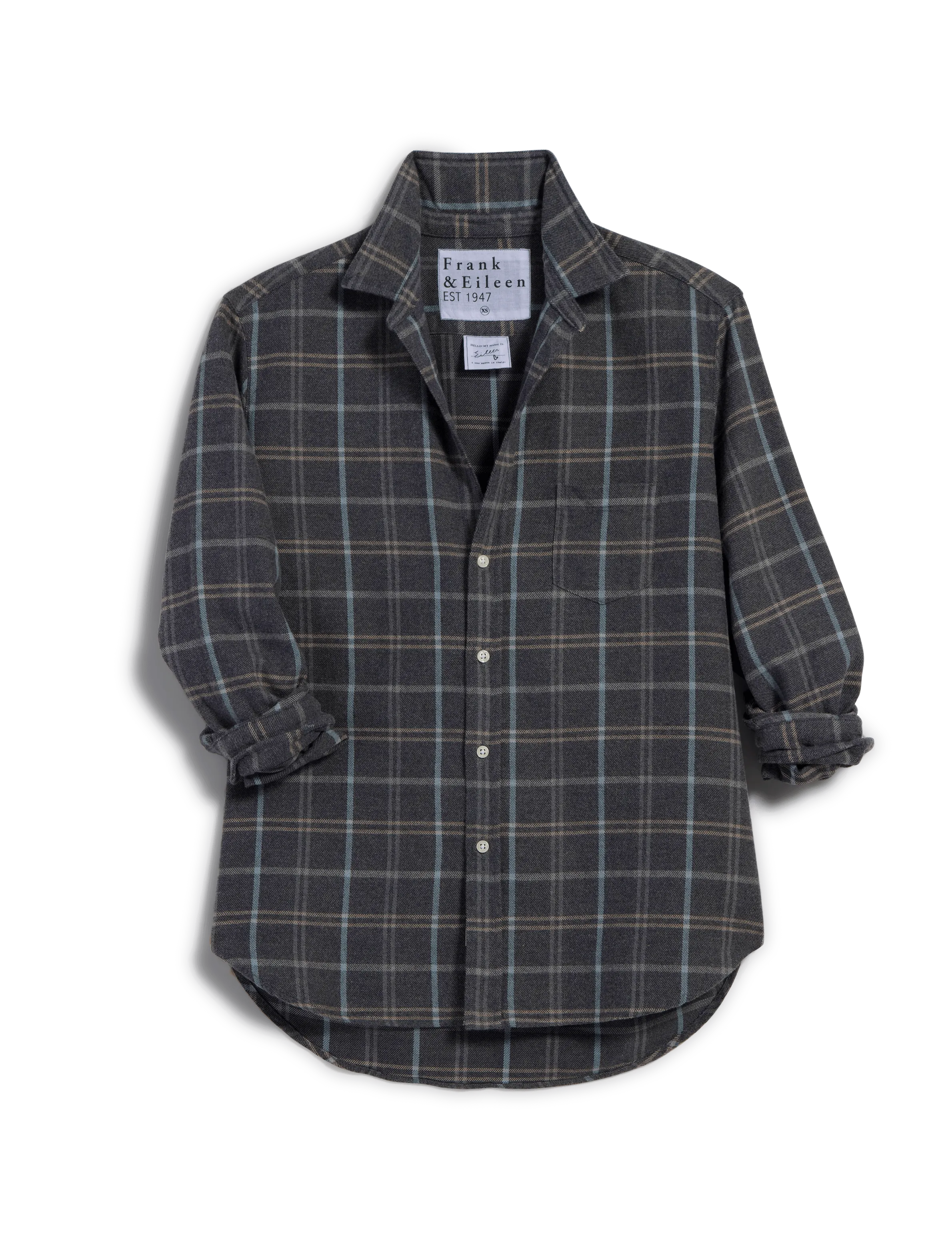 EILEEN Charcoal and Blue Plaid, Italian Flannel